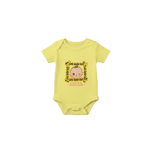 Lips Keep Out baby bodysuit, lifestyle photo