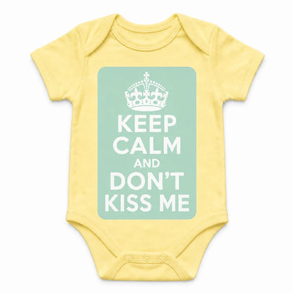 Keep Calm and Don't Kiss Me baby bodysuit in English, Yellow