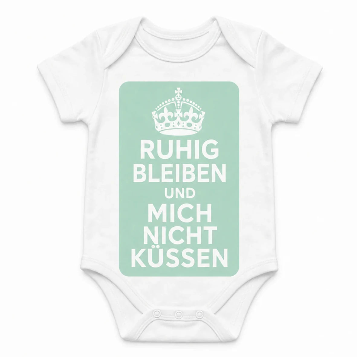 Keep Calm and Don't Kiss Me baby bodysuit in German, White