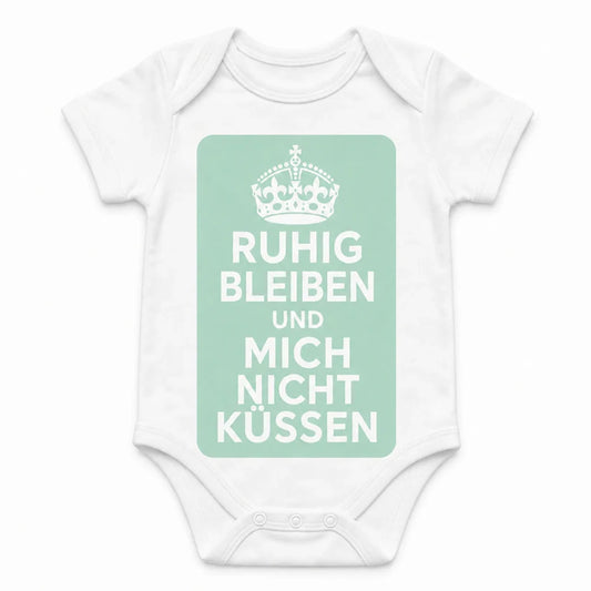 Keep Calm and Don't Kiss Me baby bodysuit in German, White