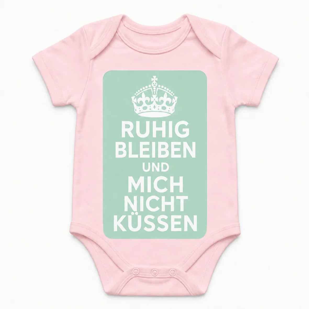 Keep Calm and Don't Kiss Me baby bodysuit in German, Pink