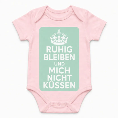 Keep Calm and Don't Kiss Me baby bodysuit in German, Pink