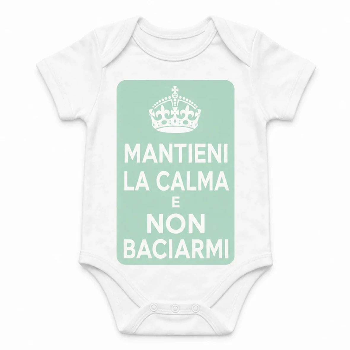 Keep Calm and Don't Kiss Me baby bodysuit in Italian, White