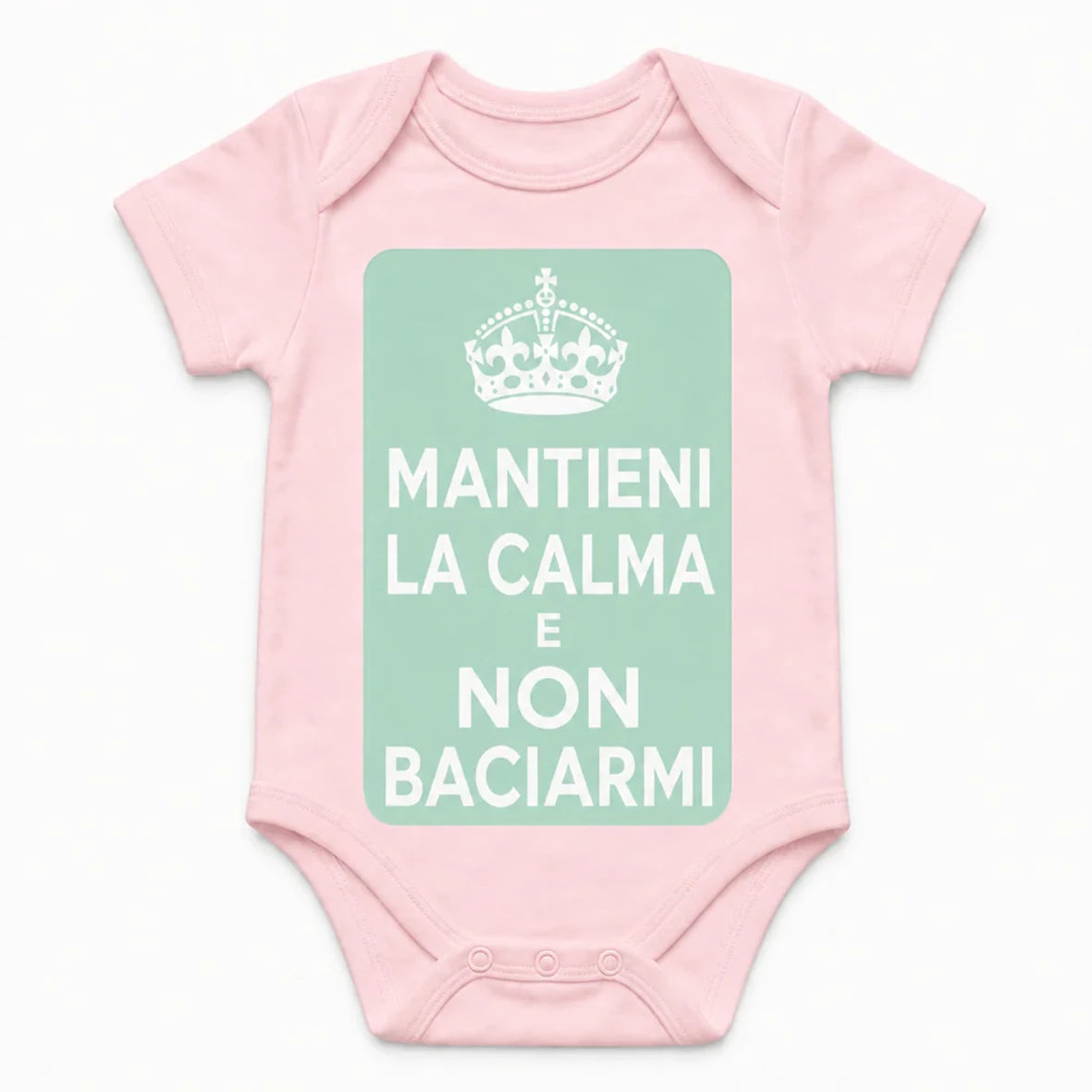Keep Calm and Don't Kiss Me baby bodysuit in Italian, Pink