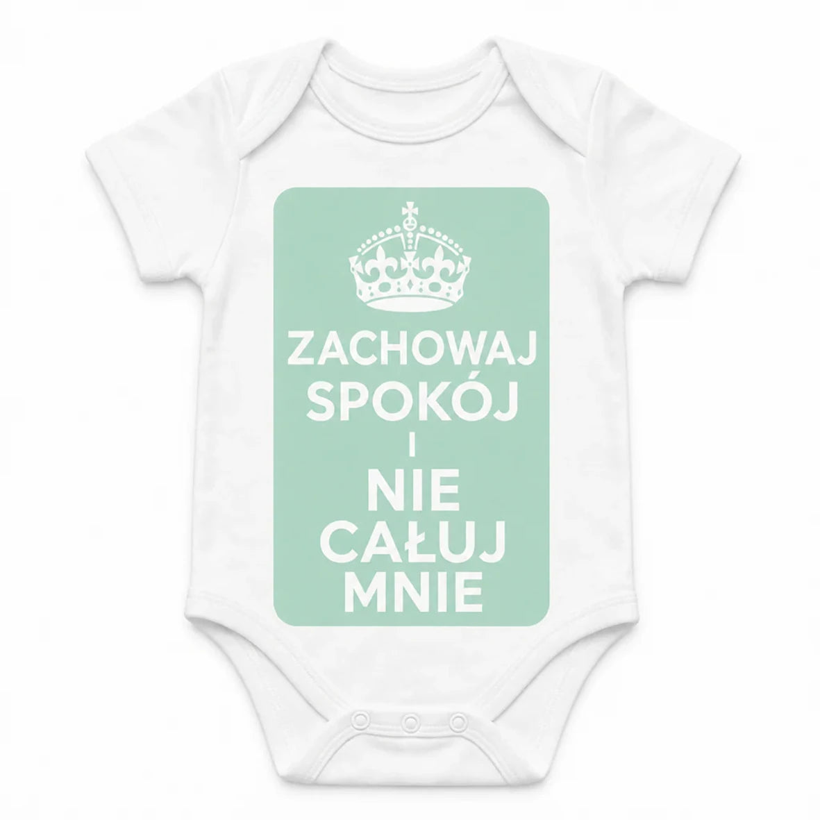 Keep Calm and Don't Kiss Me baby bodysuit in Polish, White