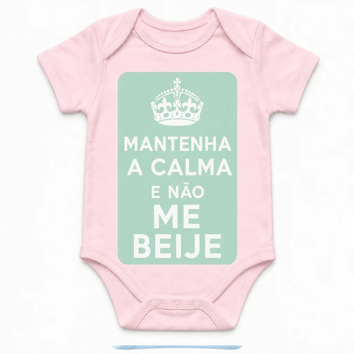 Keep Calm and Don't Kiss Me baby bodysuit in Portuguese, Pink
