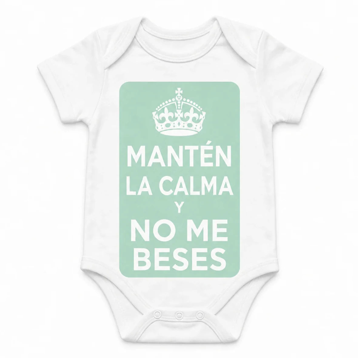 Keep Calm and Don't Kiss Me baby bodysuit in Spanish, White