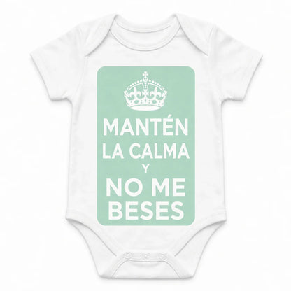 Keep Calm and Don't Kiss Me baby bodysuit in Spanish, White