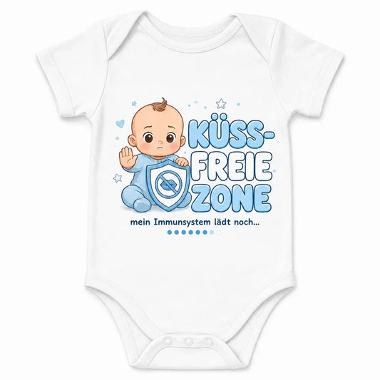 Kiss Free Zone baby bodysuit in German, White