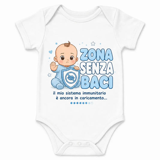Kiss Free Zone baby bodysuit in Italian, White