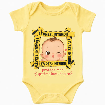 Lips Keep Out baby bodysuit in French, Yellow