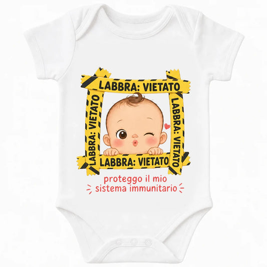 Lips Keep Out baby bodysuit in Italian, White