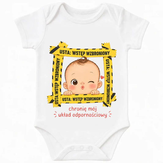 Lips Keep Out baby bodysuit in Polish, White