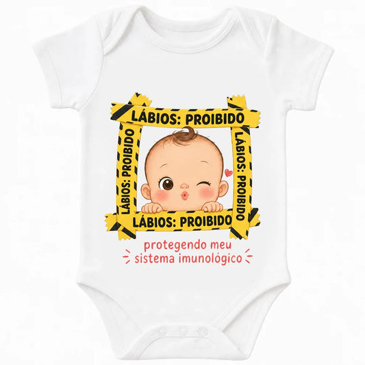 Lips Keep Out baby bodysuit in Portuguese, White