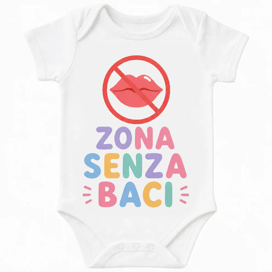 No Kiss Zone baby bodysuit in Italian, White