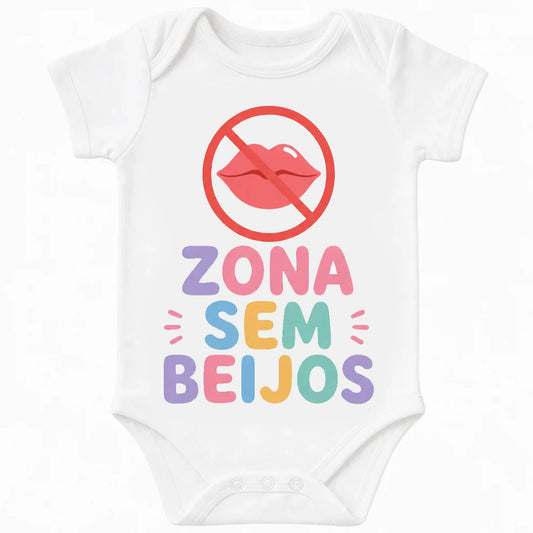 No Kiss Zone baby bodysuit in Portuguese, White