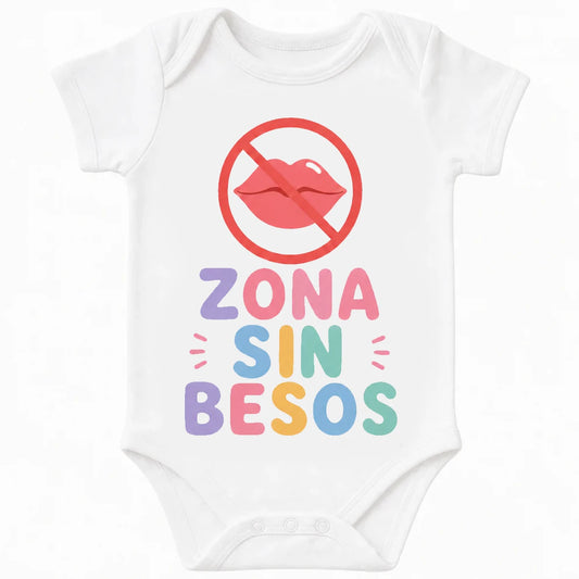 No Kiss Zone baby bodysuit in Spanish, White