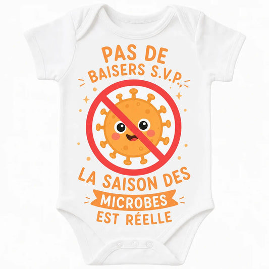 No Kisses, Germ Season Is Real baby bodysuit in French, White