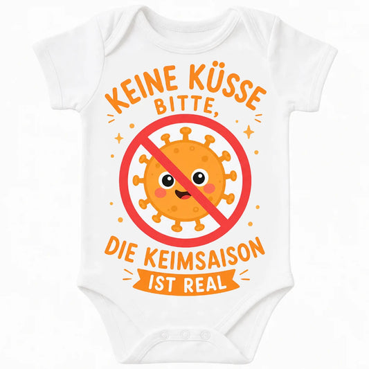 No Kisses, Germ Season Is Real baby bodysuit in German, White