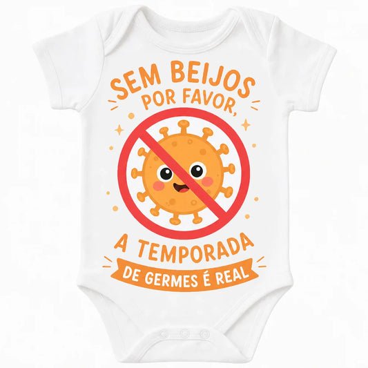 No Kisses, Germ Season Is Real baby bodysuit in Portuguese, White