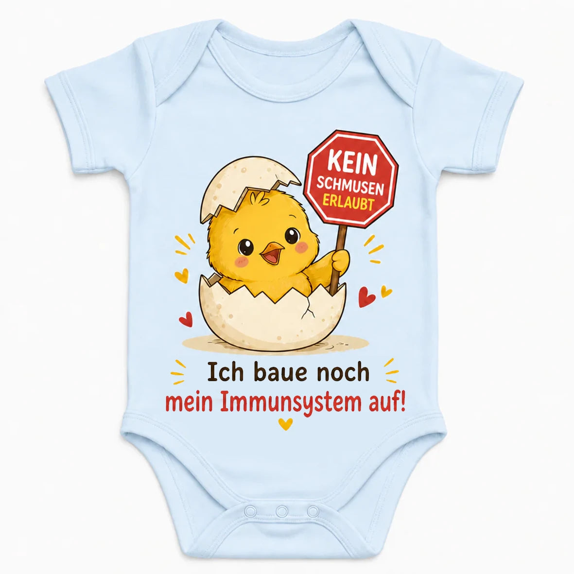 No Smooching Allowed baby bodysuit in German, Baby Blue